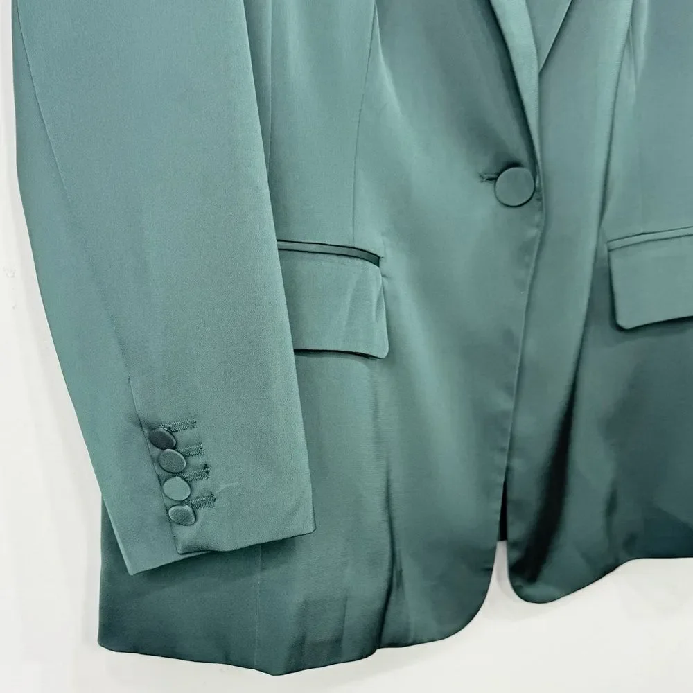 Ella Dark Green Satiny Single Button Career Holiday Casual Blazer